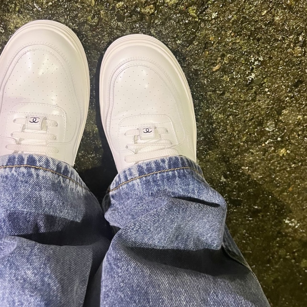 CHANEL Cream Leather Sneakers